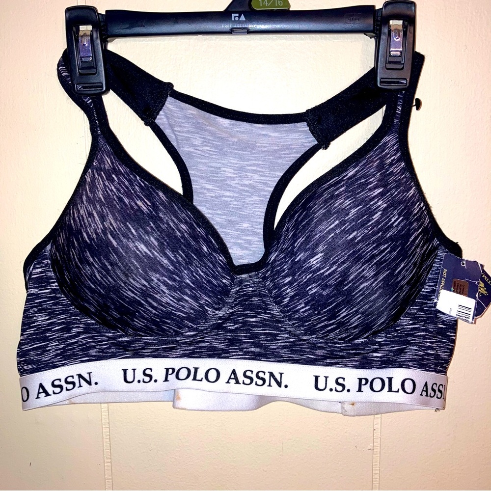 US POLO ASSN Gray & White Athletic Sports Bra XL